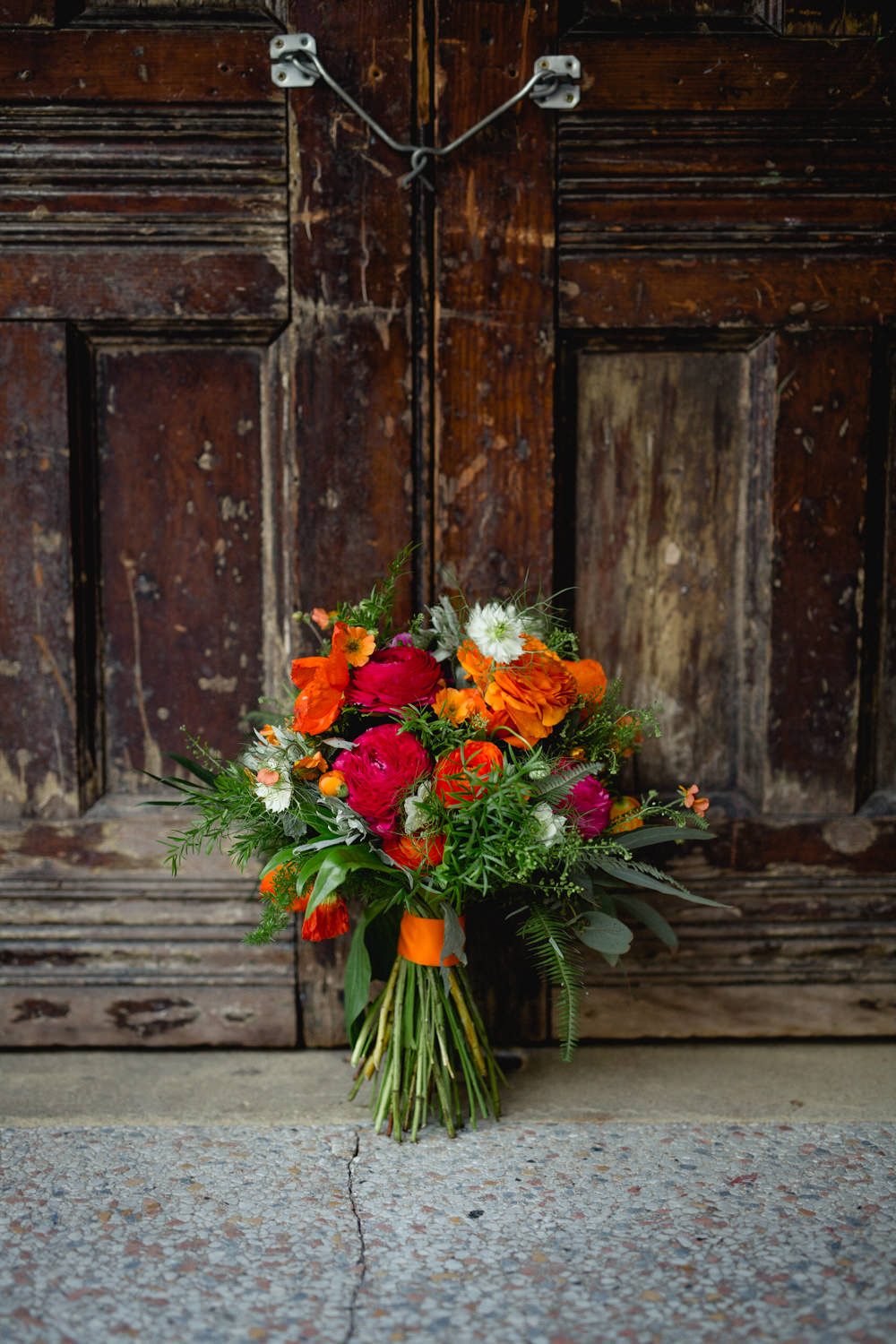 Bride Bridal Red Orange Pink Bouquet Victoria Baths Wedding Mark Newton Weddings