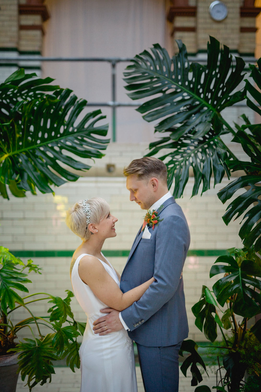 Bride Bridal V Neck Belt Three Piece Suit Groom Blue Victoria Baths Wedding Mark Newton Weddings