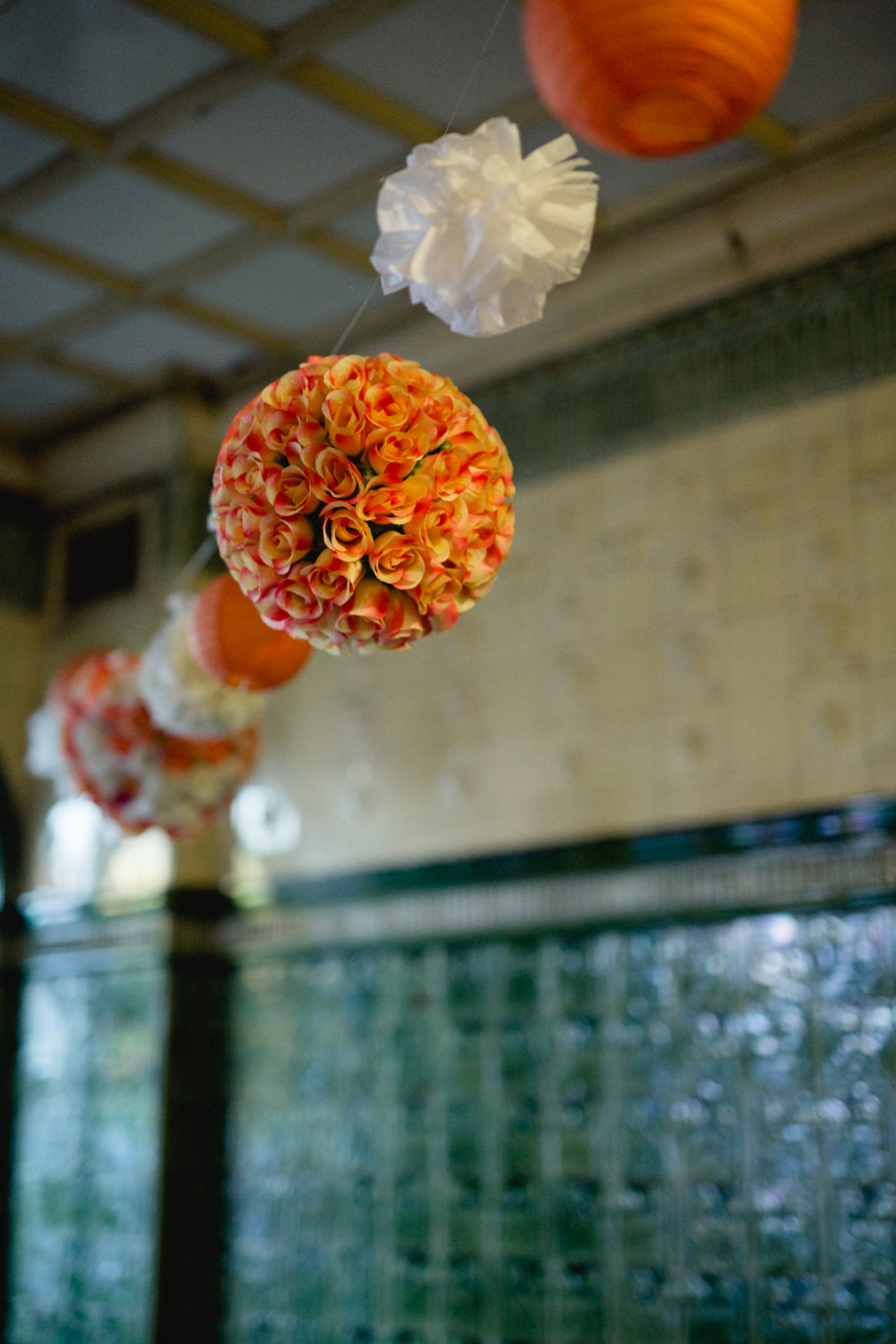 Coral Paper Pom Pom Lantern Victoria Baths Wedding Mark Newton Weddings