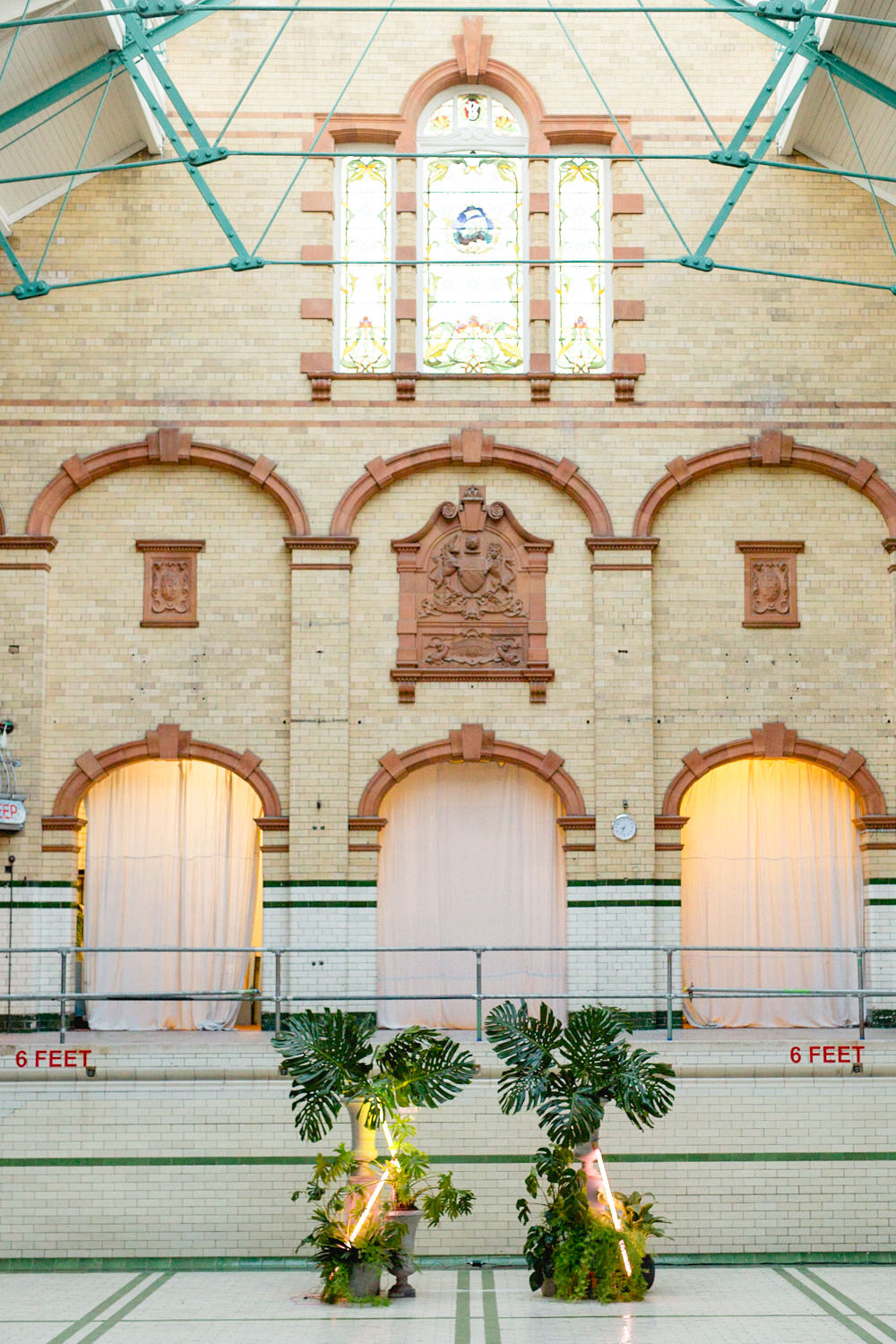 Tropical Palm Neon Backdrop Victoria Baths Wedding Mark Newton Weddings