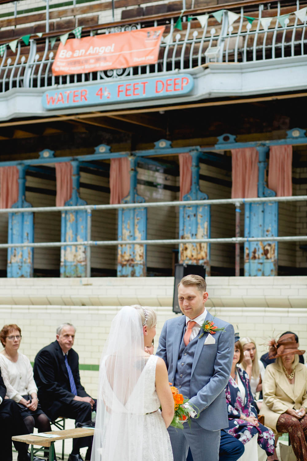 Bride Bridal V Neck Belt Veil Three Piece Suit Groom Blue Victoria Baths Wedding Mark Newton Weddings