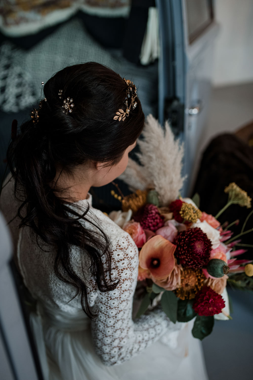 Bride Bridal Hair Accessory Vine Headpiece Gold Style Hair Up Do Pony Tail 1970 Retro Mid Century Wedding Ideas Laura Martha Photography