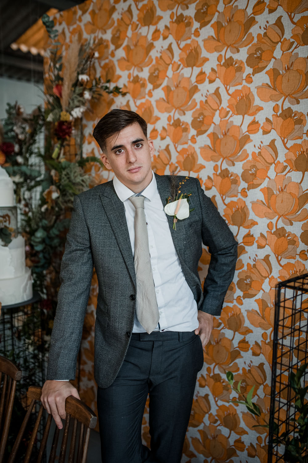 Groom Suit Grey Tie Calla Lily Buttonhole 1970 Retro Mid Century Wedding Ideas Laura Martha Photography