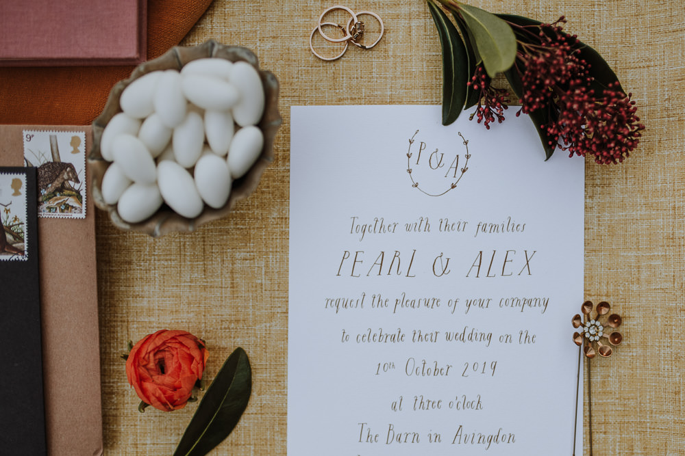 Stationery Invites Invitations Calligraphy Flat Lay Envelope 1970 Retro Mid Century Wedding Ideas Laura Martha Photography