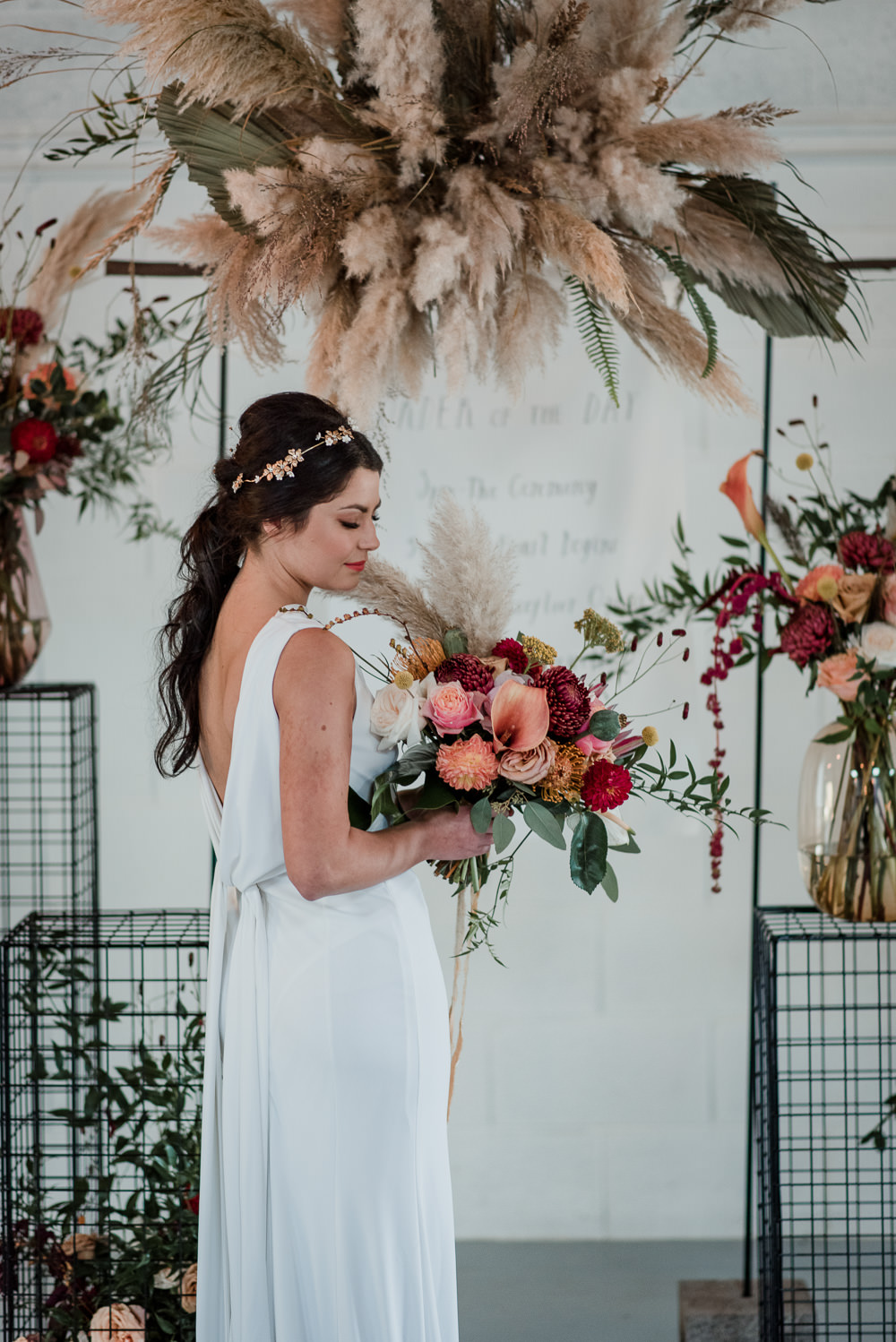Dress Gown Bride Bridal Low Back Knot 1970 Retro Mid Century Wedding Ideas Laura Martha Photography