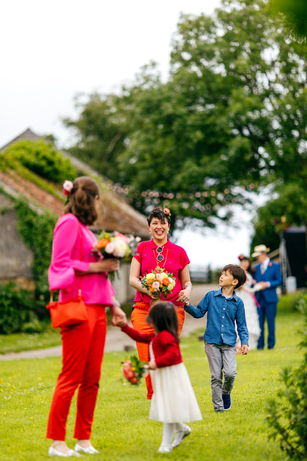 Bridesmaids Outfits Red Orange Trousers Ash Barton Estate Wedding Jordanna Marston Photography