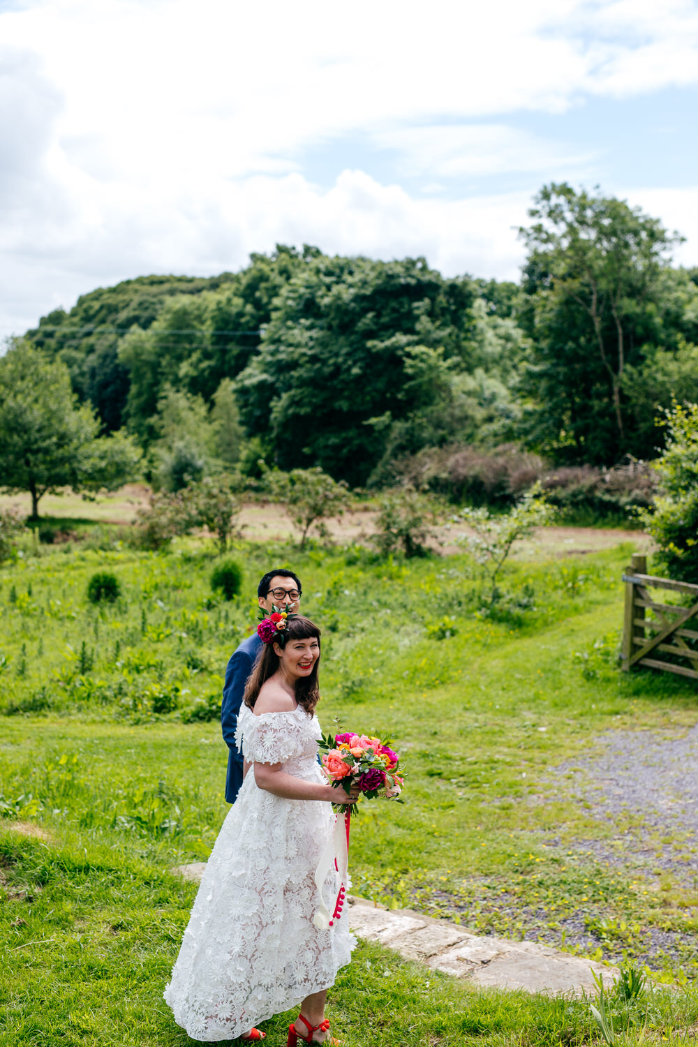 Dress Gown Bride Bridal Lace Floral Dip Hem Ash Barton Estate Wedding Jordanna Marston Photography