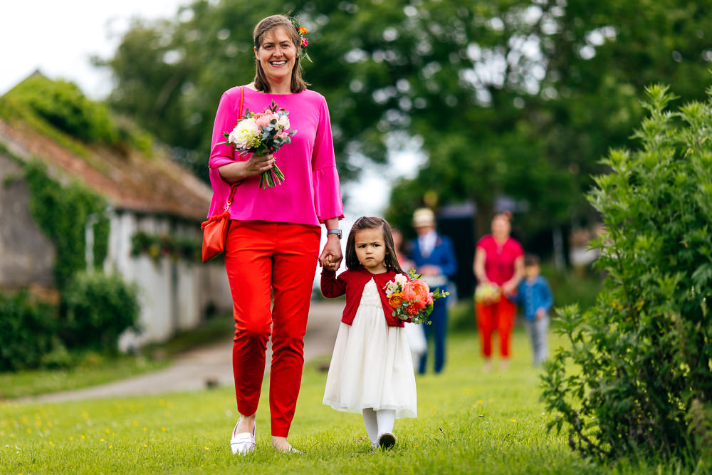 Bridesmaids Outfits Red Orange Trousers Ash Barton Estate Wedding Jordanna Marston Photography