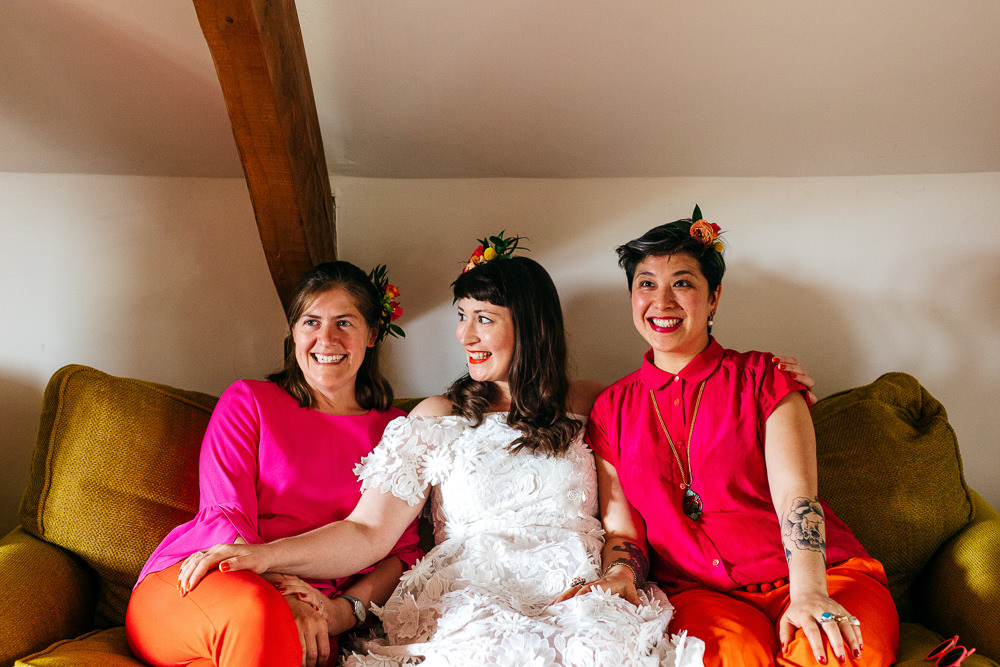 Bridesmaids Outfits Red Orange Trousers Ash Barton Estate Wedding Jordanna Marston Photography
