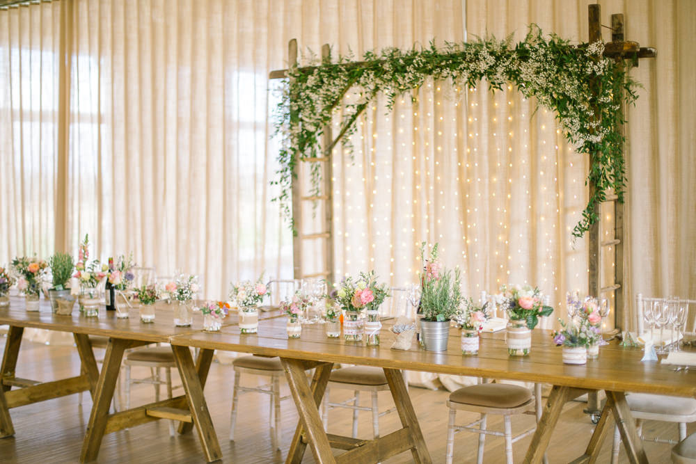 Ladder Foliage Greenery Fairy Light Installation Barn At Barra Castle Wedding Ceranna Photography