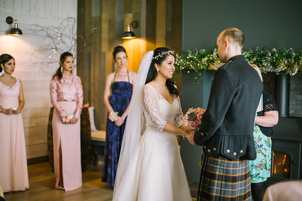 Bride Bridal V Neck Long Sleeve Embroidered Hair Vine Kilt Groom Barn At Barra Castle Wedding Ceranna Photography