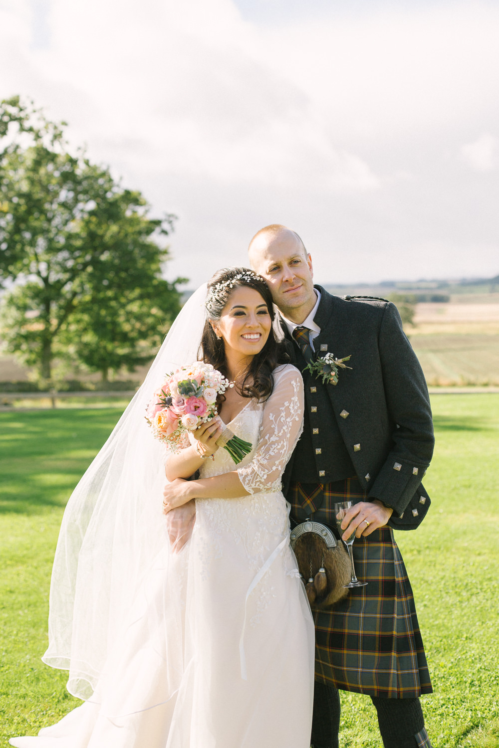 Bride Bridal V Neck Long Sleeve Embroidered Hair Vine Kilt Groom Blush Pastel Bouquet Barn At Barra Castle Wedding Ceranna Photography