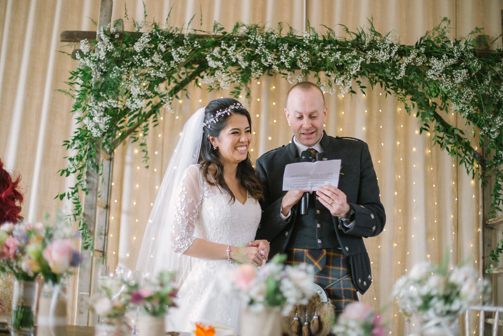 Bride Bridal V Neck Long Sleeve Embroidered Hair Vine Kilt Groom Barn At Barra Castle Wedding Ceranna Photography