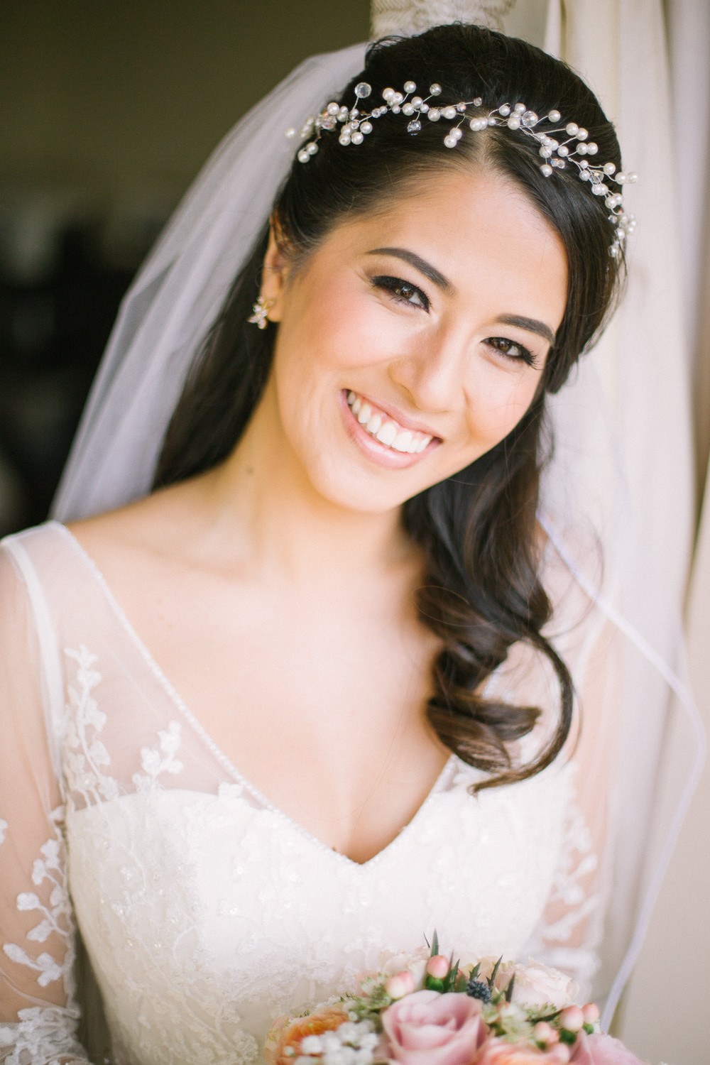 Bride Bridal V Neck Long Sleeve Embroidered Hair Vine Pearl Barn At Barra Castle Wedding Ceranna Photography