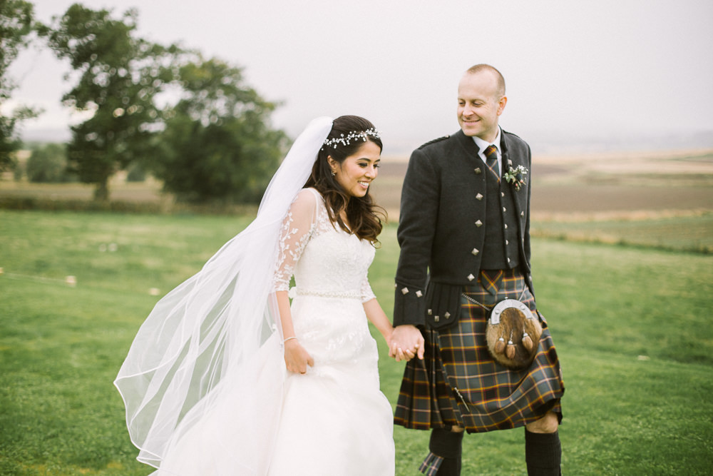 Bride Bridal V Neck Long Sleeve Embroidered Hair Vine Kilt Groom Barn At Barra Castle Wedding Ceranna Photography