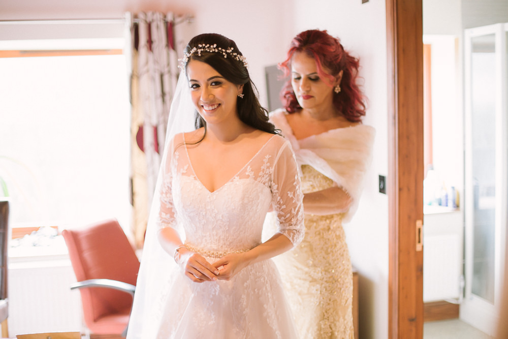 Bride Bridal V Neck Long Sleeve Embroidered Hair Vine Barn At Barra Castle Wedding Ceranna Photography