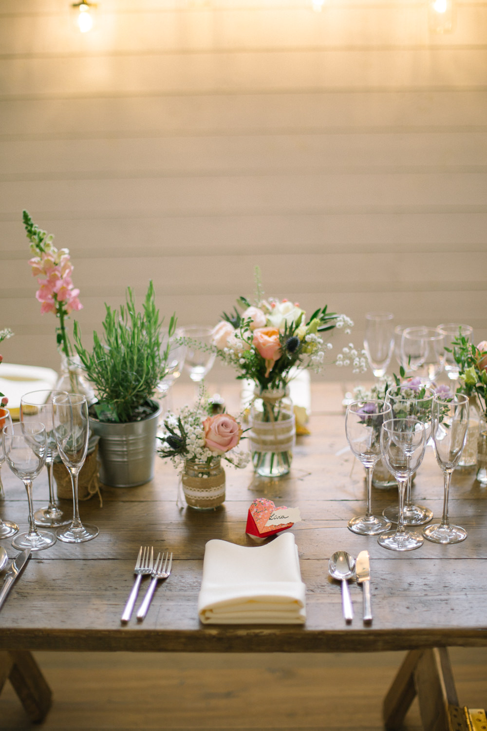 Burlap Hessian Jam Jar Lace Rosemary Flowers Floral Barn At Barra Castle Wedding Ceranna Photography