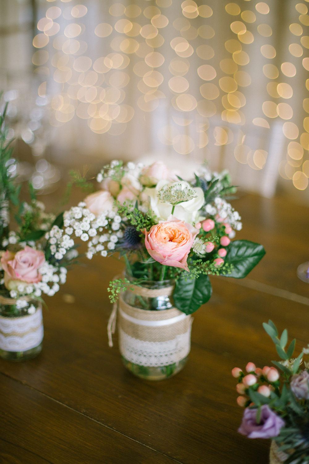 Burlap Hessian Jam Jar Flowers Floral Lace Barn At Barra Castle Wedding Ceranna Photography
