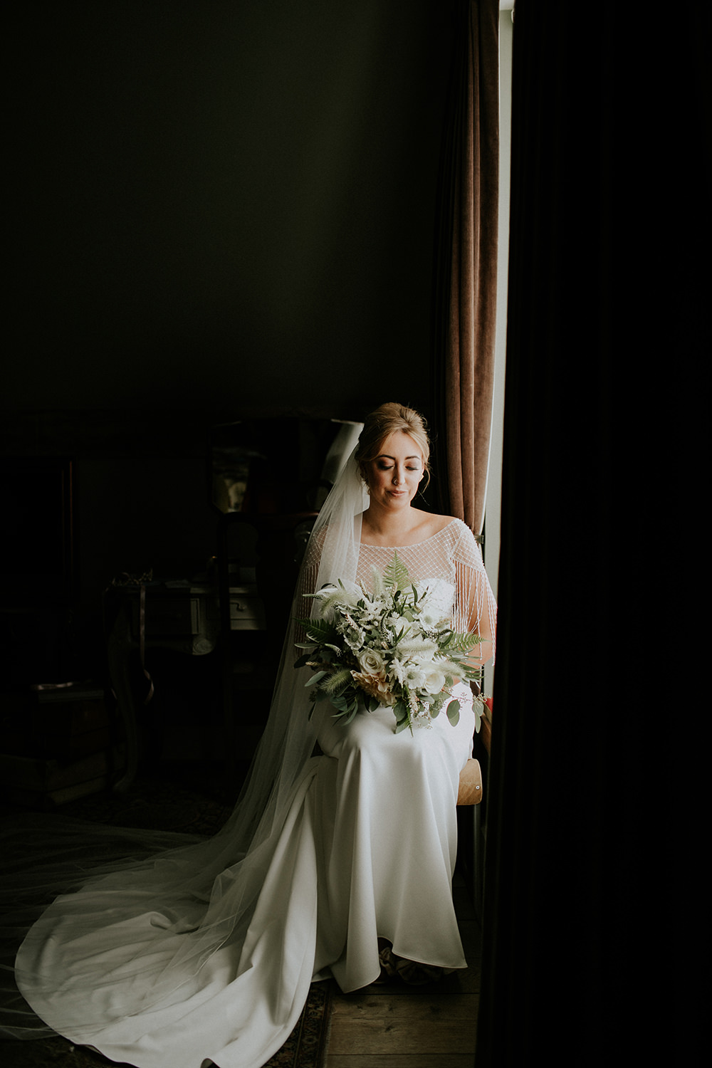 Bride Bridal Dress Gown Sottero and Midgley Tassel Sleeves Back Beaded Fringed Train Bell Ticehurst Wedding Irene Yap Photography