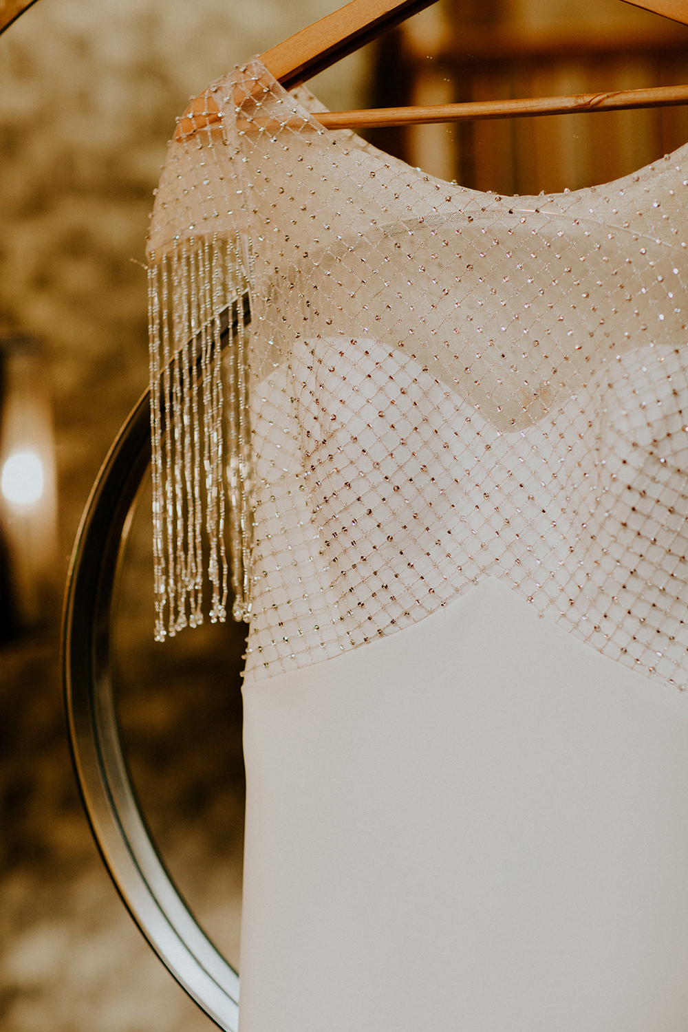 Bride Bridal Dress Gown Sottero and Midgley Tassel Sleeves Back Beaded Fringed Bell Ticehurst Wedding Irene Yap Photography
