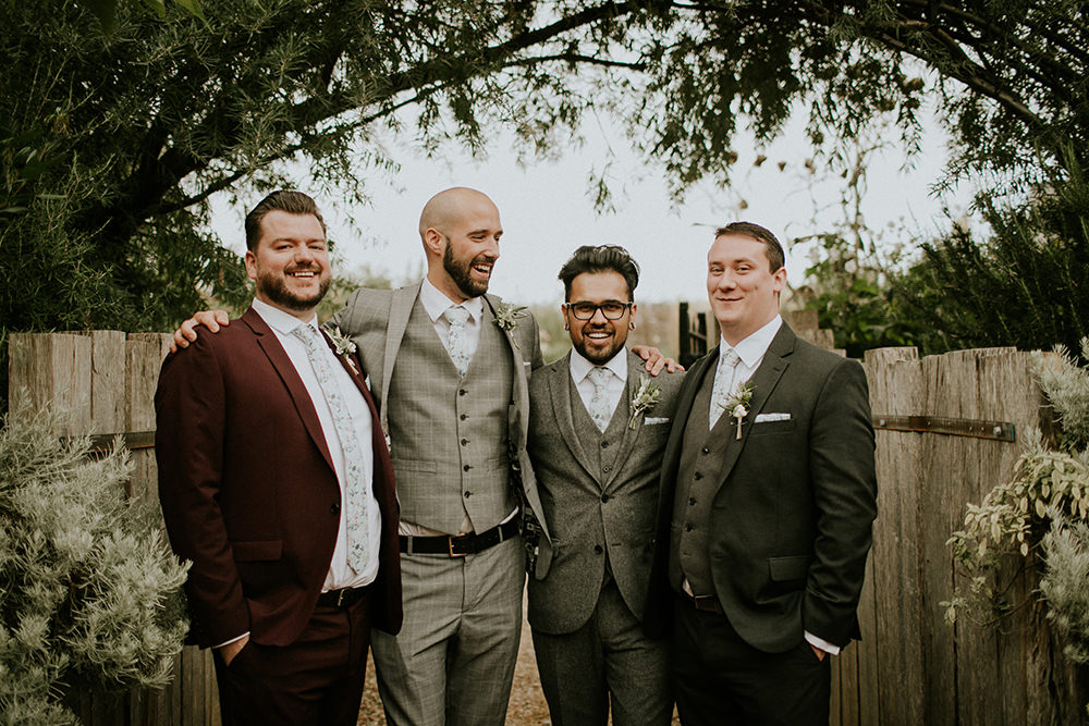 Groom Suit Grey Floral Tie Groomsmen Bell Ticehurst Wedding Irene Yap Photography