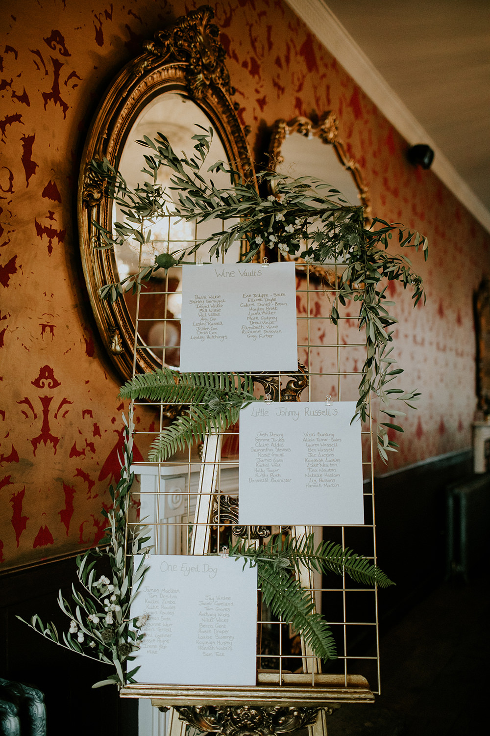 Wire Seating Plan Table Chart Greenery Foliage Botanical Bell Ticehurst Wedding Irene Yap Photography