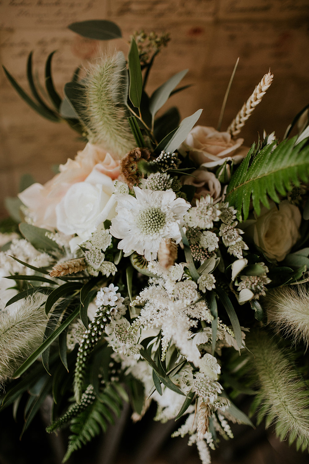 Bride Bridal Bouquet Flowers Greenery Foliage Wheat Fern Rose White Champagne Bell Ticehurst Wedding Irene Yap Photography