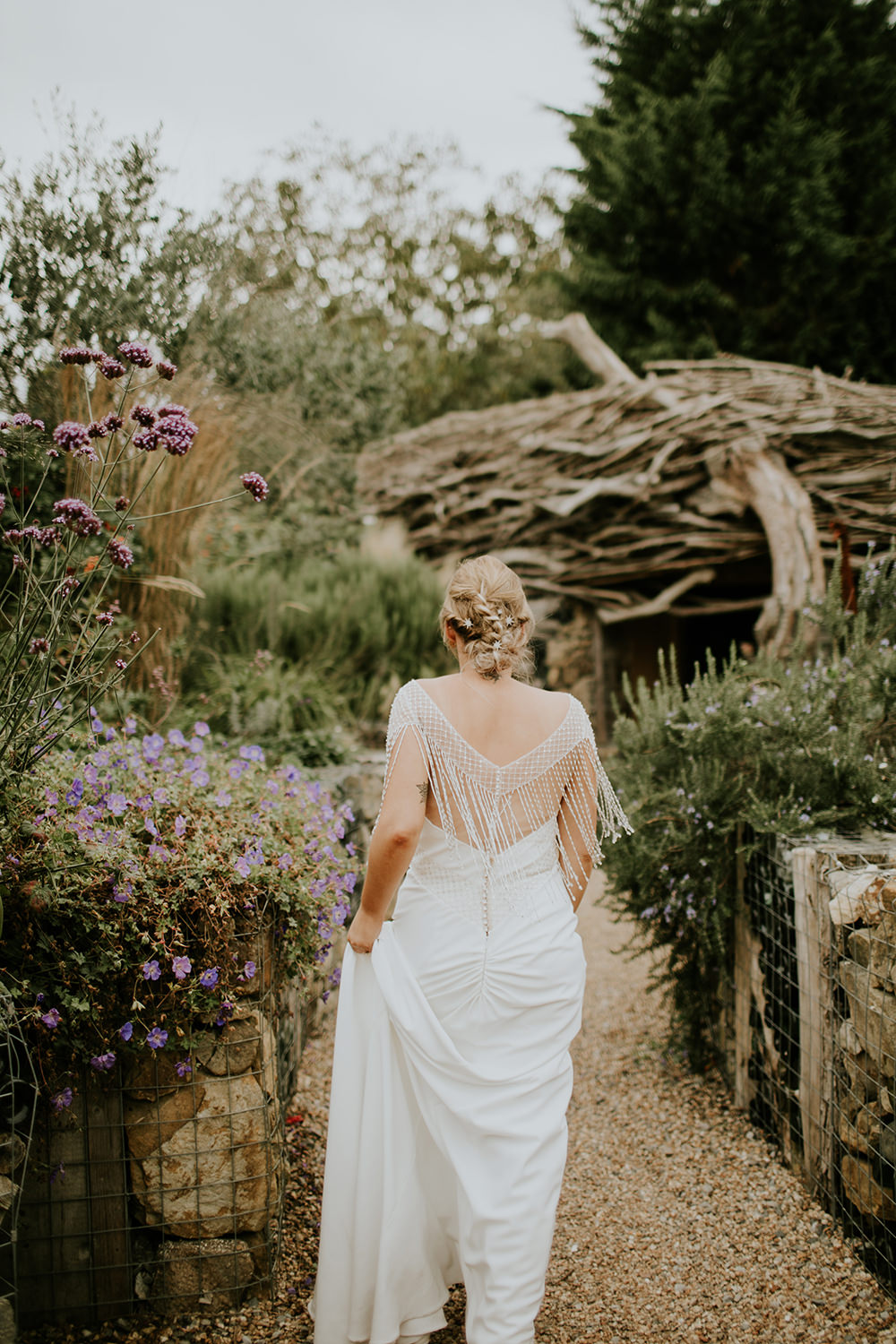 Bride Bridal Dress Gown Sottero and Midgley Tassel Sleeves Back Beaded Fringed Bell Ticehurst Wedding Irene Yap Photography