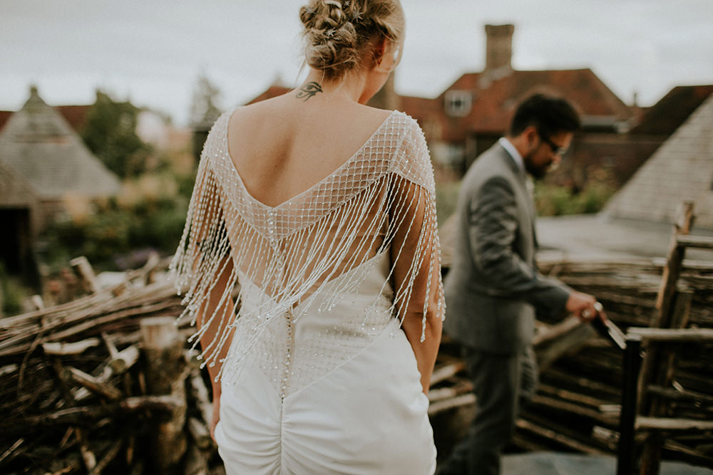 Bride Bridal Dress Gown Sottero and Midgley Tassel Sleeves Back Beaded Fringed Bell Ticehurst Wedding Irene Yap Photography