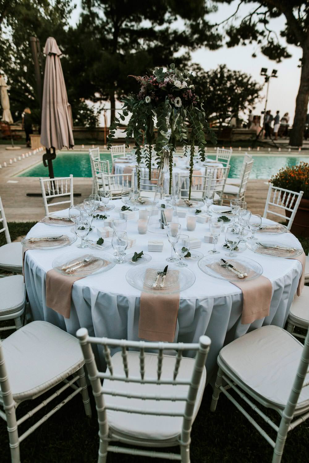 Outdoor Villa Pool Reception Bohemian Beach Greece Destination Wedding Lighthouse Photography