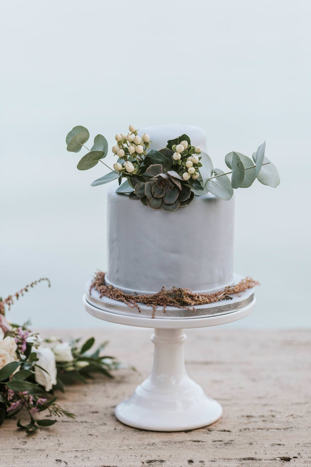 Cake Greenery Foliage Grey Flowers Succulent Stand Bohemian Beach Greece Destination Wedding Lighthouse Photography