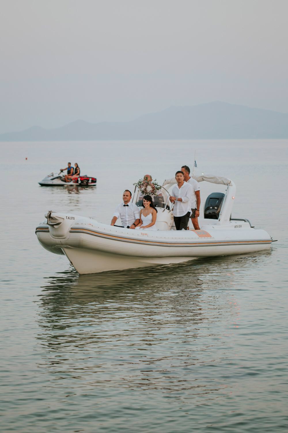Boat Transport Bohemian Beach Greece Destination Wedding Lighthouse Photography
