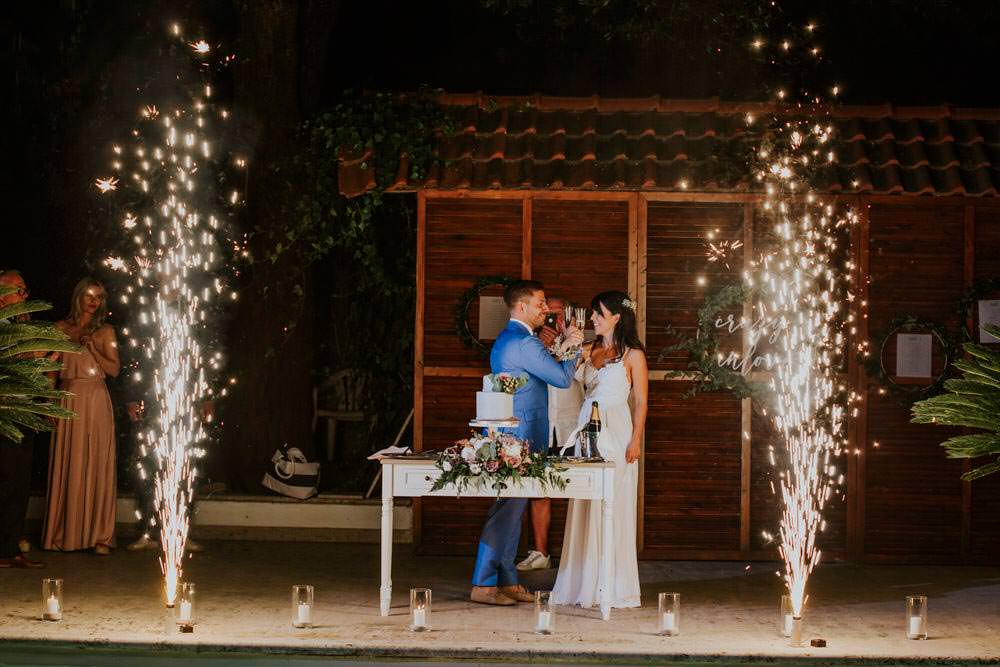 Fireworks Bohemian Beach Greece Destination Wedding Lighthouse Photography