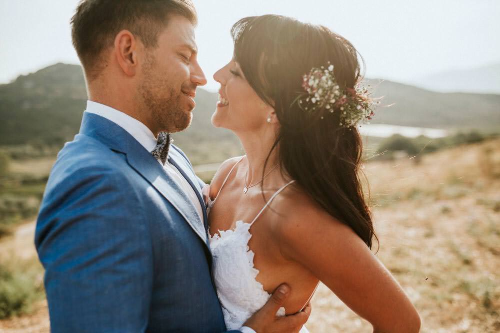 Bride Bridal Hair Flowers Loose Waves Half Up Down Bohemian Beach Greece Destination Wedding Lighthouse Photography