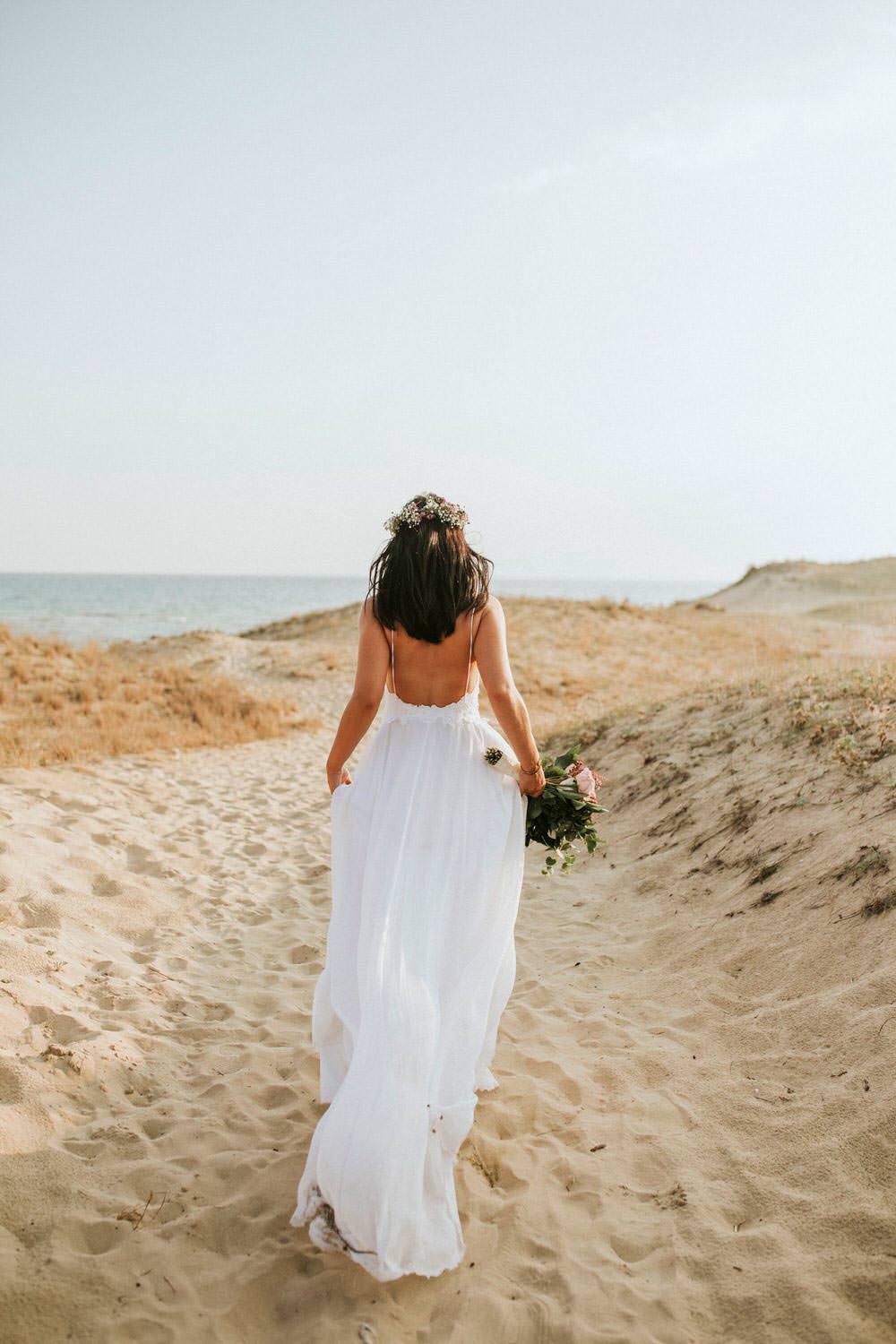 Dress Gown Bride Bridal Grace Loves Lace Tara Straps Train Bohemian Beach Greece Destination Wedding Lighthouse Photography