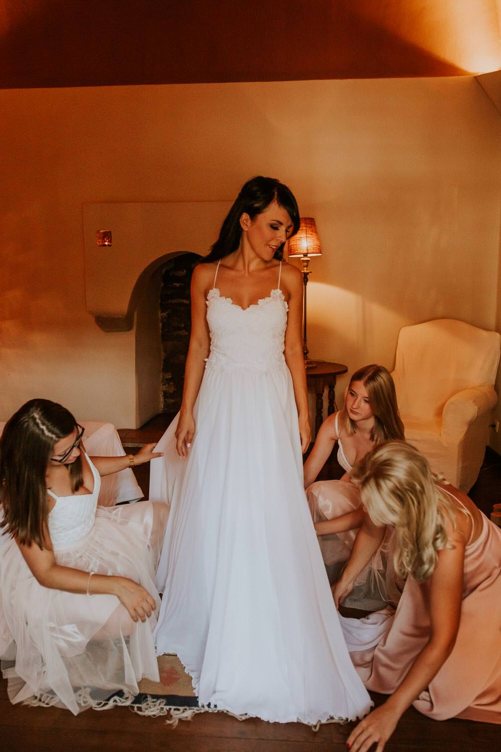 Dress Gown Bride Bridal Grace Loves Lace Tara Straps Train Bohemian Beach Greece Destination Wedding Lighthouse Photography