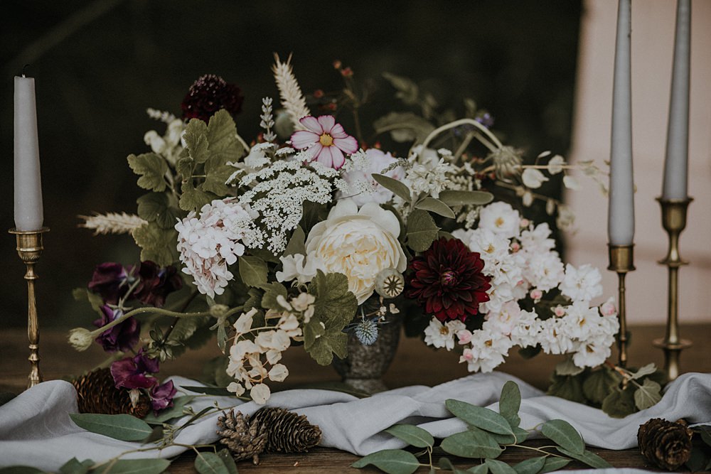 Table Flowers Tablescape Wild Natural Arrangement Centrepiece Bohemian Woodland Wedding Ideas Lola Rose Photography