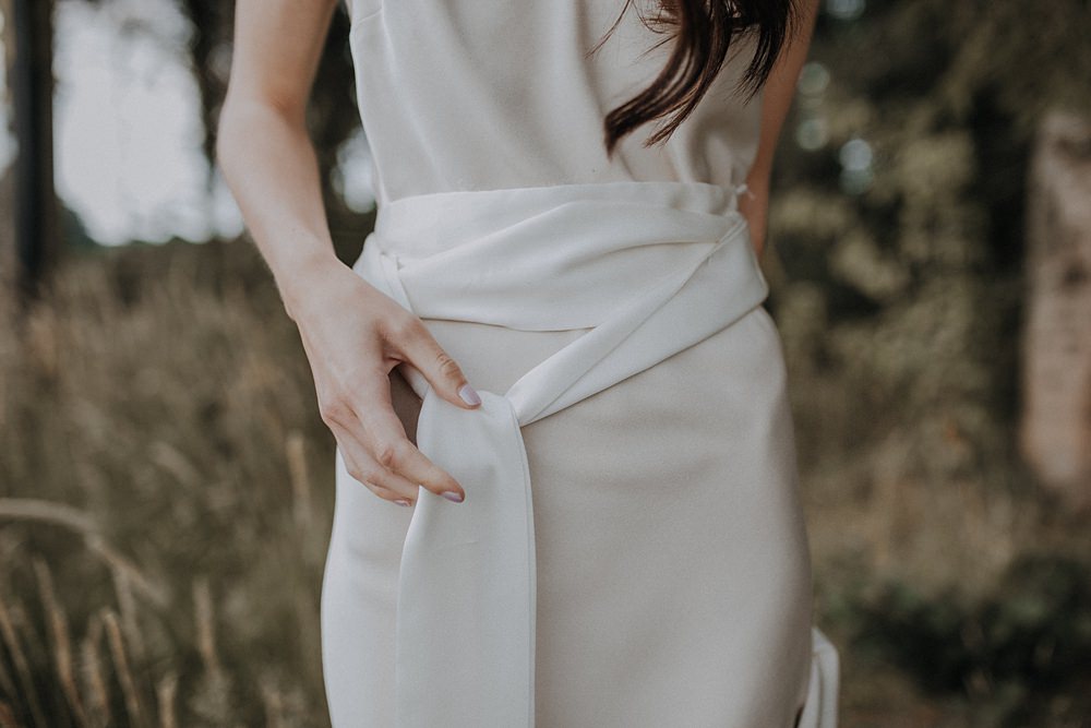 Dress Gown Bride Bridal Silk Modern Simple Elegant Belt Bohemian Woodland Wedding Ideas Lola Rose Photography