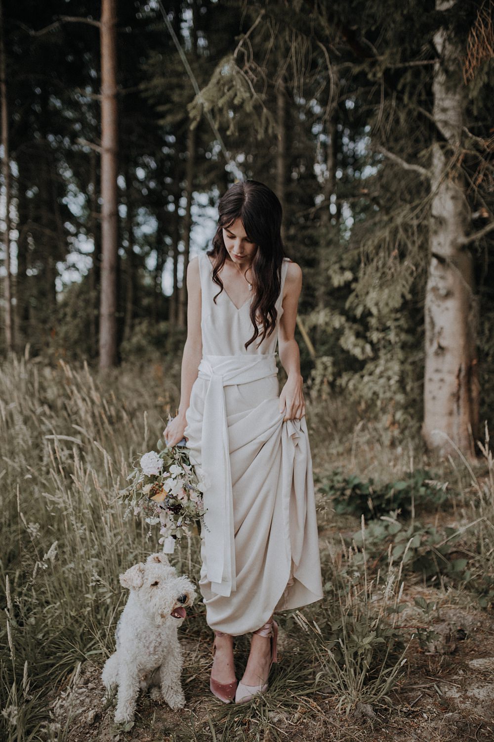 Dress Gown Bride Bridal Silk Modern Simple Elegant Belt Bohemian Woodland Wedding Ideas Lola Rose Photography