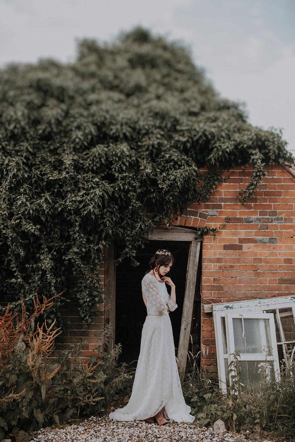 Dress Gown Bride Bridal Crochet Lace Sleeves Open Back Bohemian Woodland Wedding Ideas Lola Rose Photography