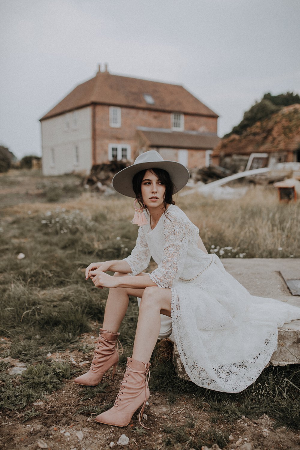 Dress Gown Bride Bridal Crochet Lace Sleeves Open Back Bohemian Woodland Wedding Ideas Lola Rose Photography