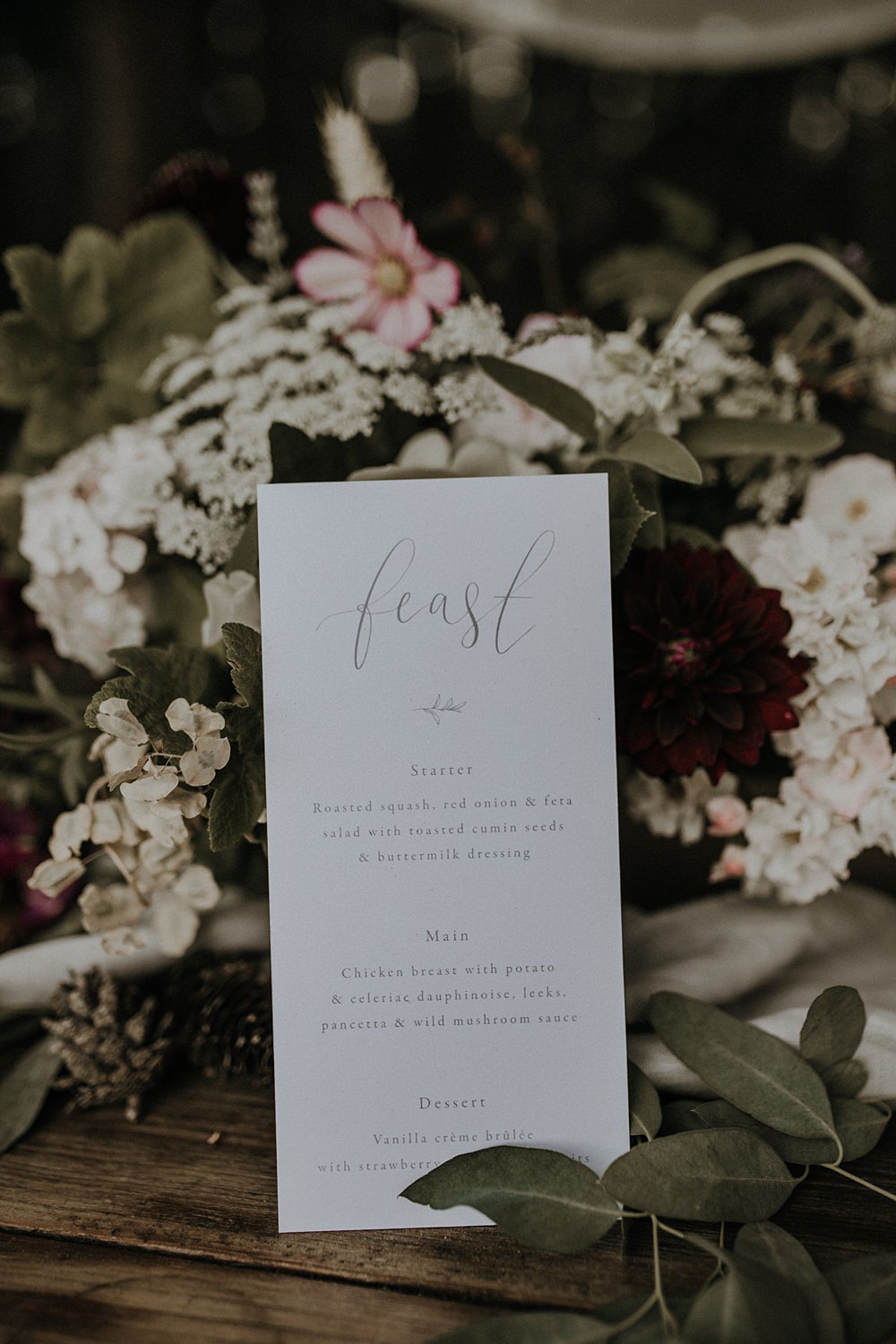 Menu Stationery Calligraphy Grey Bohemian Woodland Wedding Ideas Lola Rose Photography