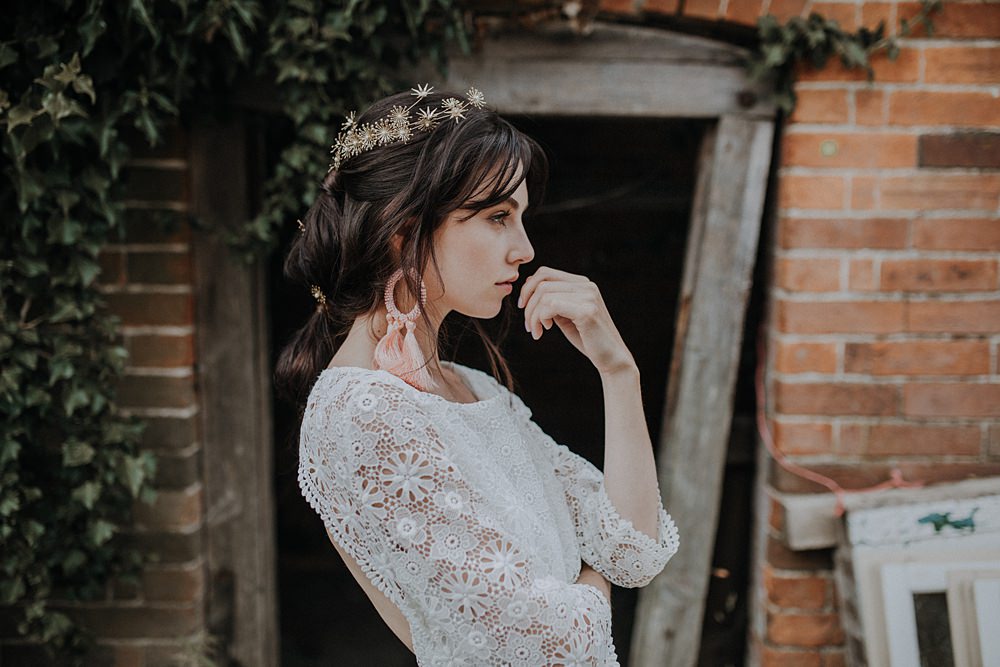 Bride Bridal Accessory Gold Tiara Crown Headpiece Star Floral Bohemian Woodland Wedding Ideas Lola Rose Photography