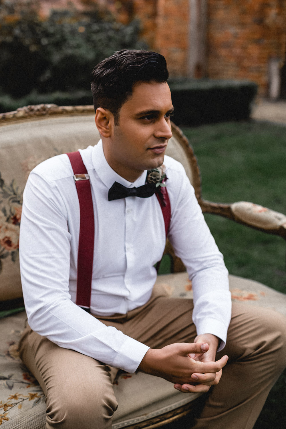 Groom Style Outfit Braces Bow Tie Chinos Boho Modern Romance Wedding Ideas Masha Unwerth Photography