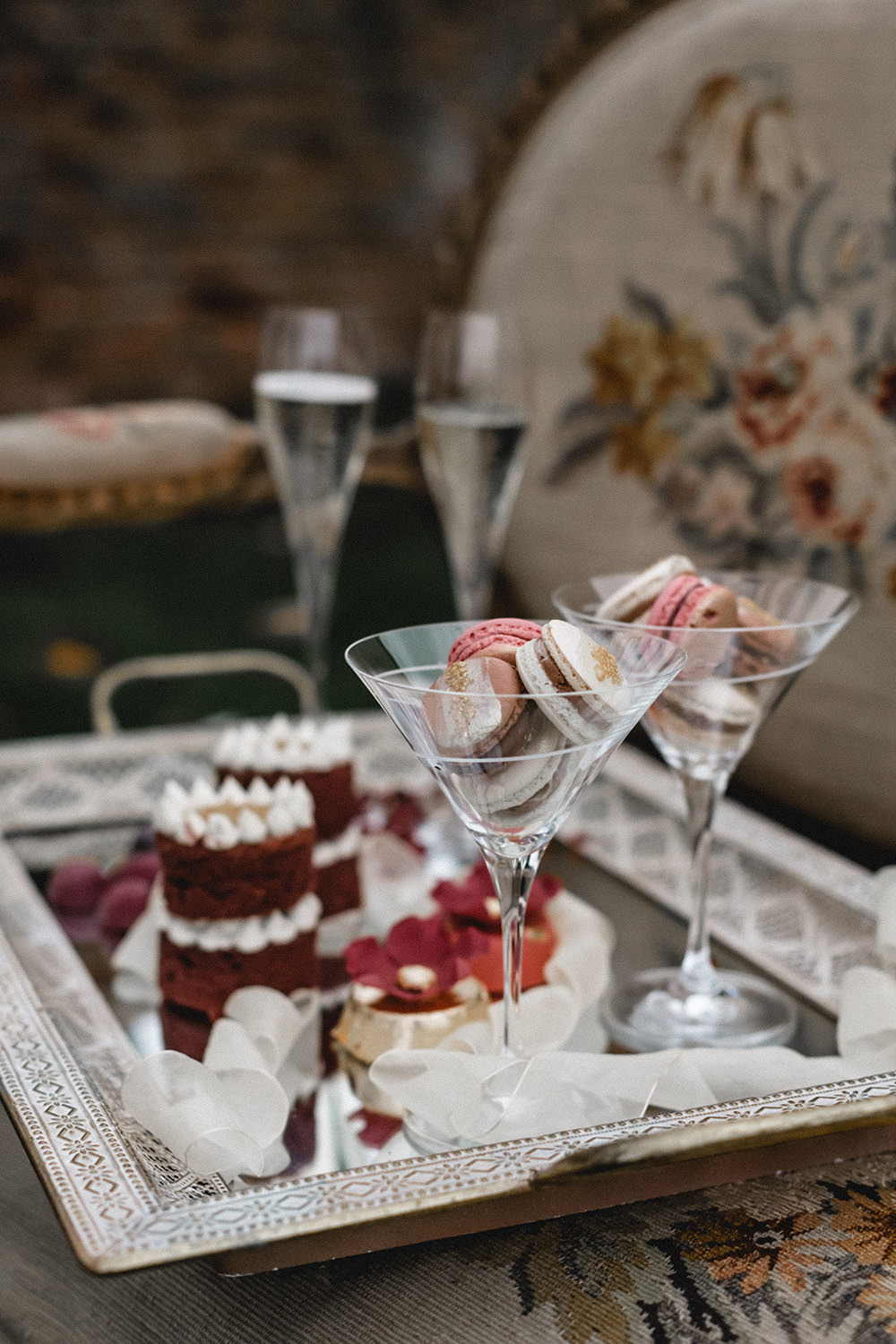 Drinks Cocktails Macarons Dessert Tray Boho Modern Romance Wedding Ideas Masha Unwerth Photography
