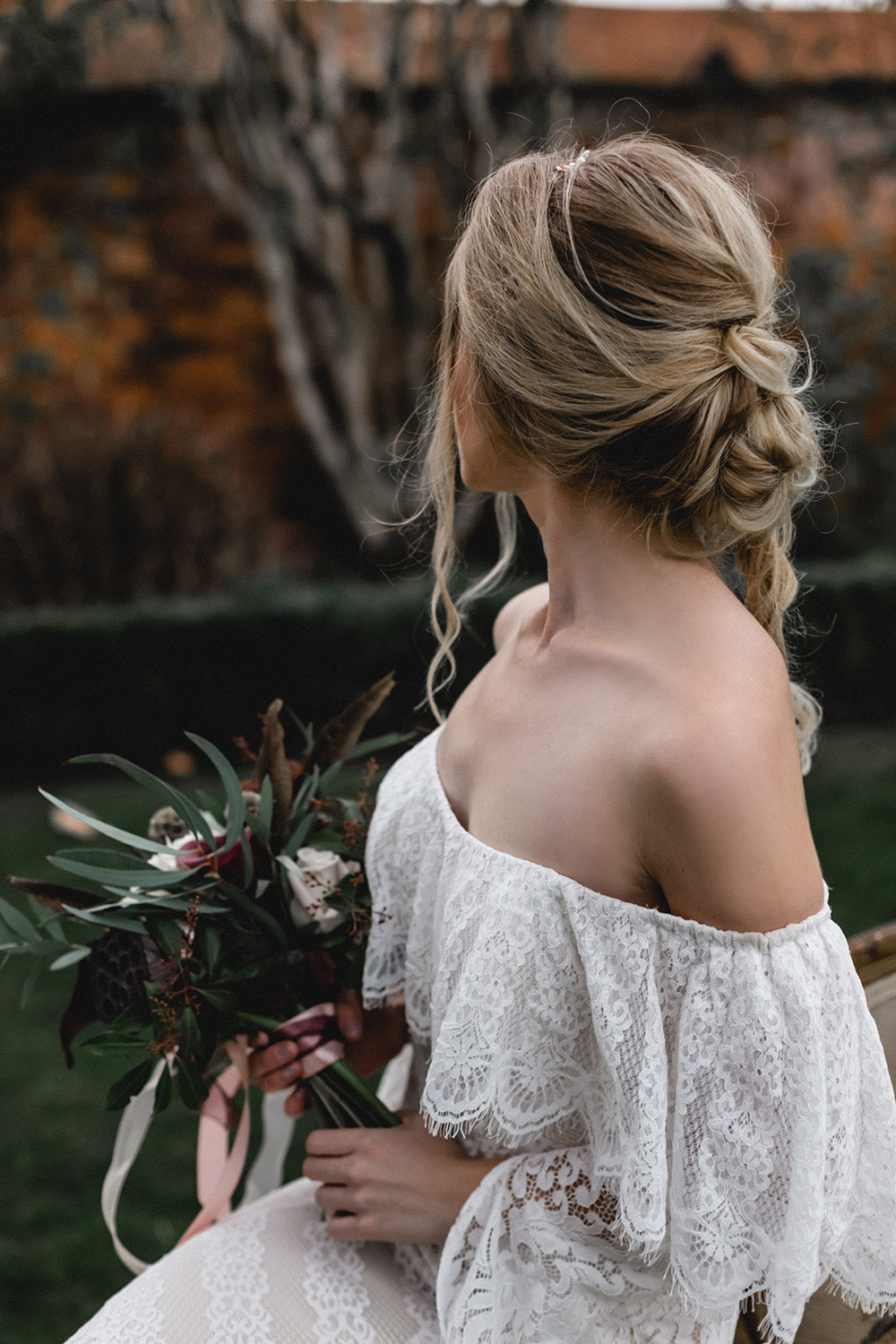Bride Bridal Bohemian Hair Waves Up Do Style Boho Modern Romance Wedding Ideas Masha Unwerth Photography