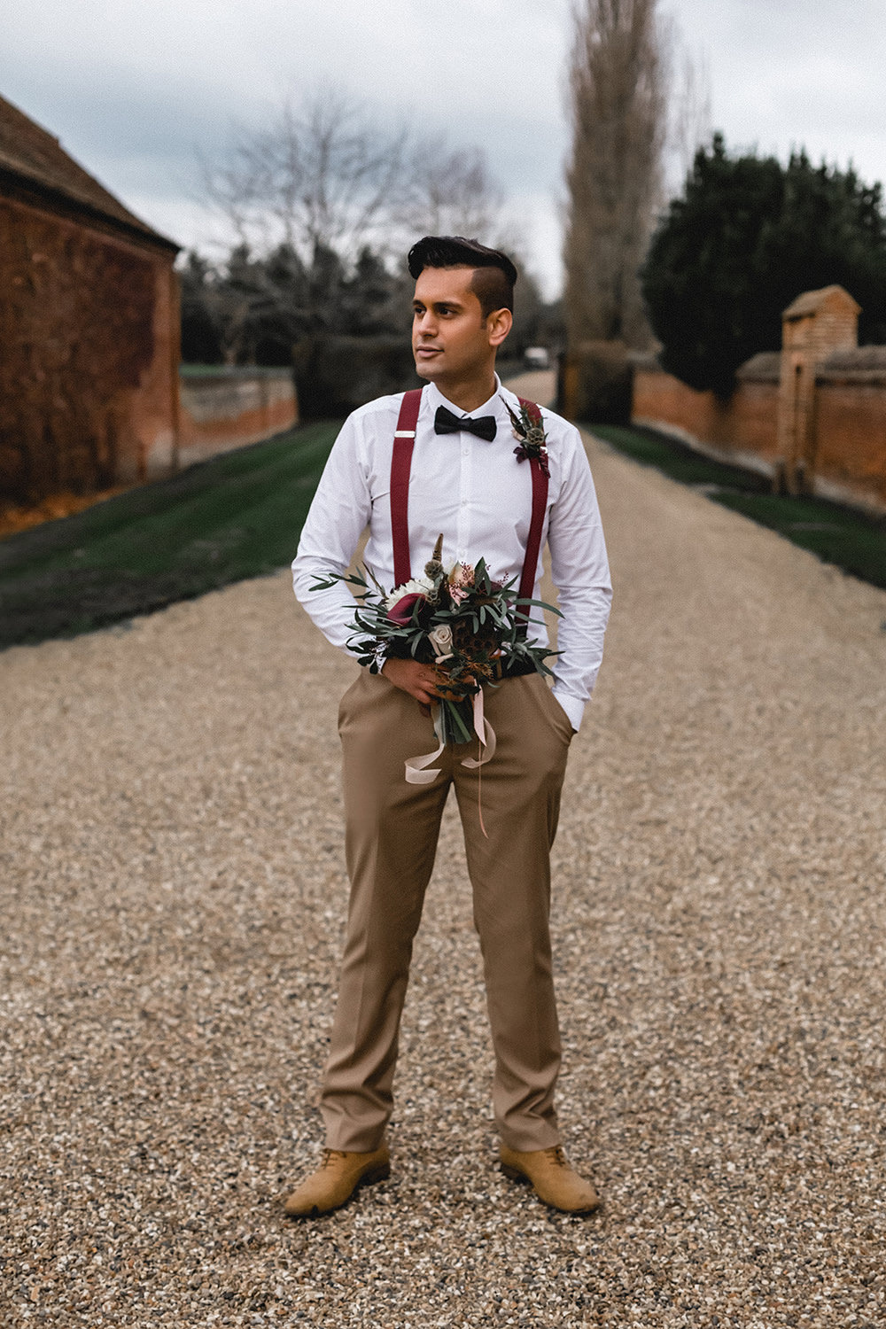 Groom Style Outfit Braces Bow Tie Chinos Boho Modern Romance Wedding Ideas Masha Unwerth Photography