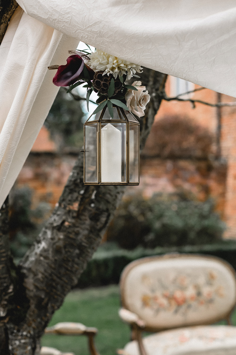 Hanging Lanterns Drapes Fabric Backdrop Boho Modern Romance Wedding Ideas Masha Unwerth Photography