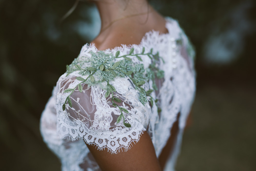 Dress Gown Bride Bridal Separates Skirt Top Open Back Lace Botanical Dark Green Velvet Pampas Grass Wedding Ideas Bárbara Araújo Photography