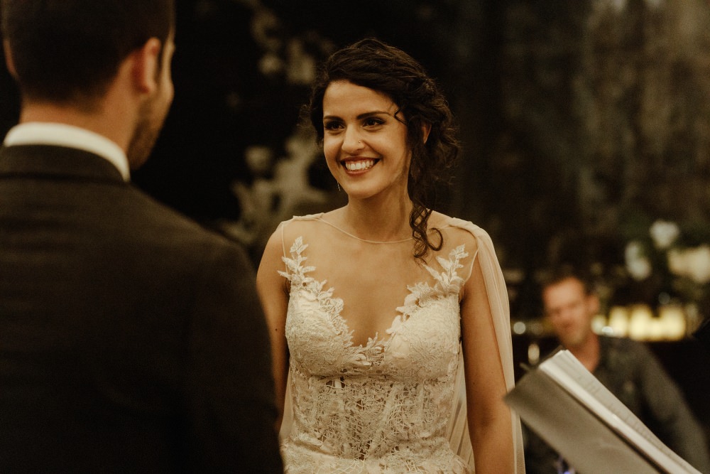Bride Bridal Dress Gown Illusion Lace Cape Veil Gemy Maalouf Brunel Museum Wedding Olivia and Dan Photography
